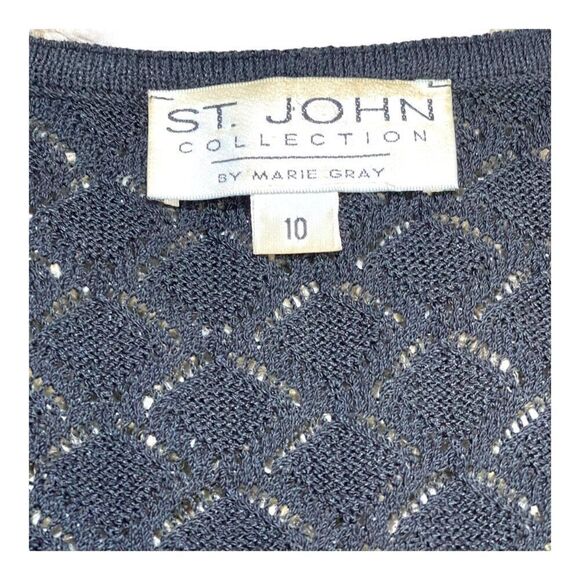 St. John Navy Blue Santana Knit Cardigan & Skirt Suit Set By Marie Gray Size 10 - Picture 4 of 11